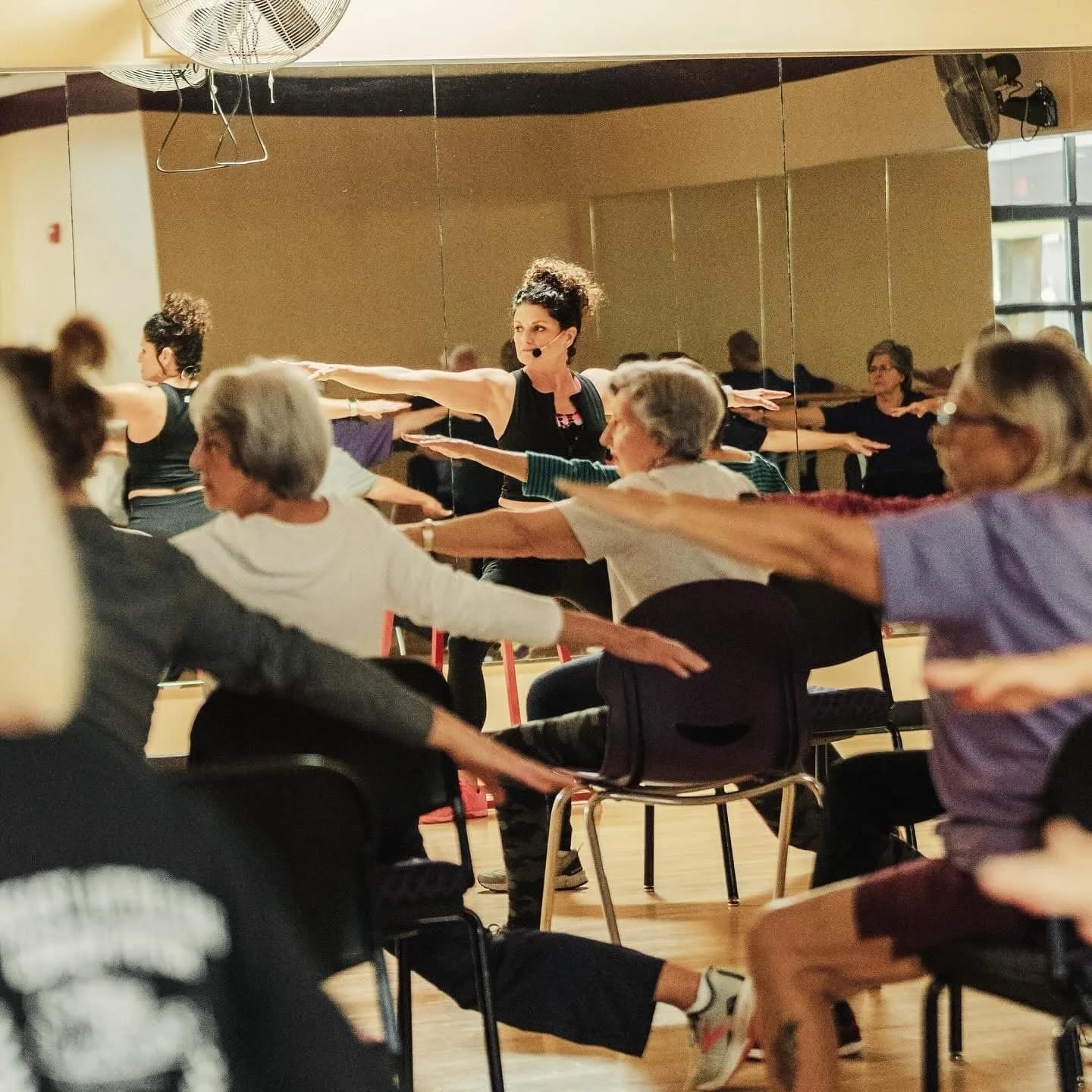 Group fitness class in studio